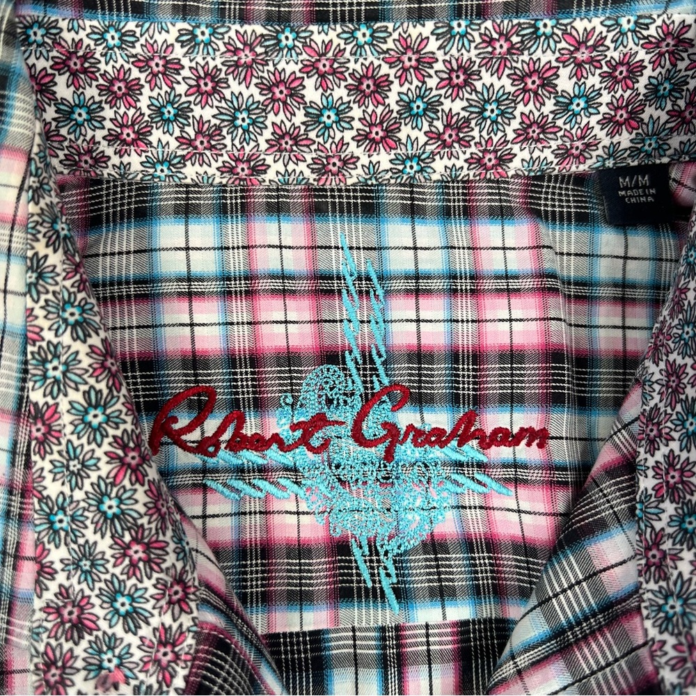 Robert Graham Mens M Plaid Pink Blue Long Sleeve Button Up Dress Shirt Flip Cuff - Picture 4 of 9